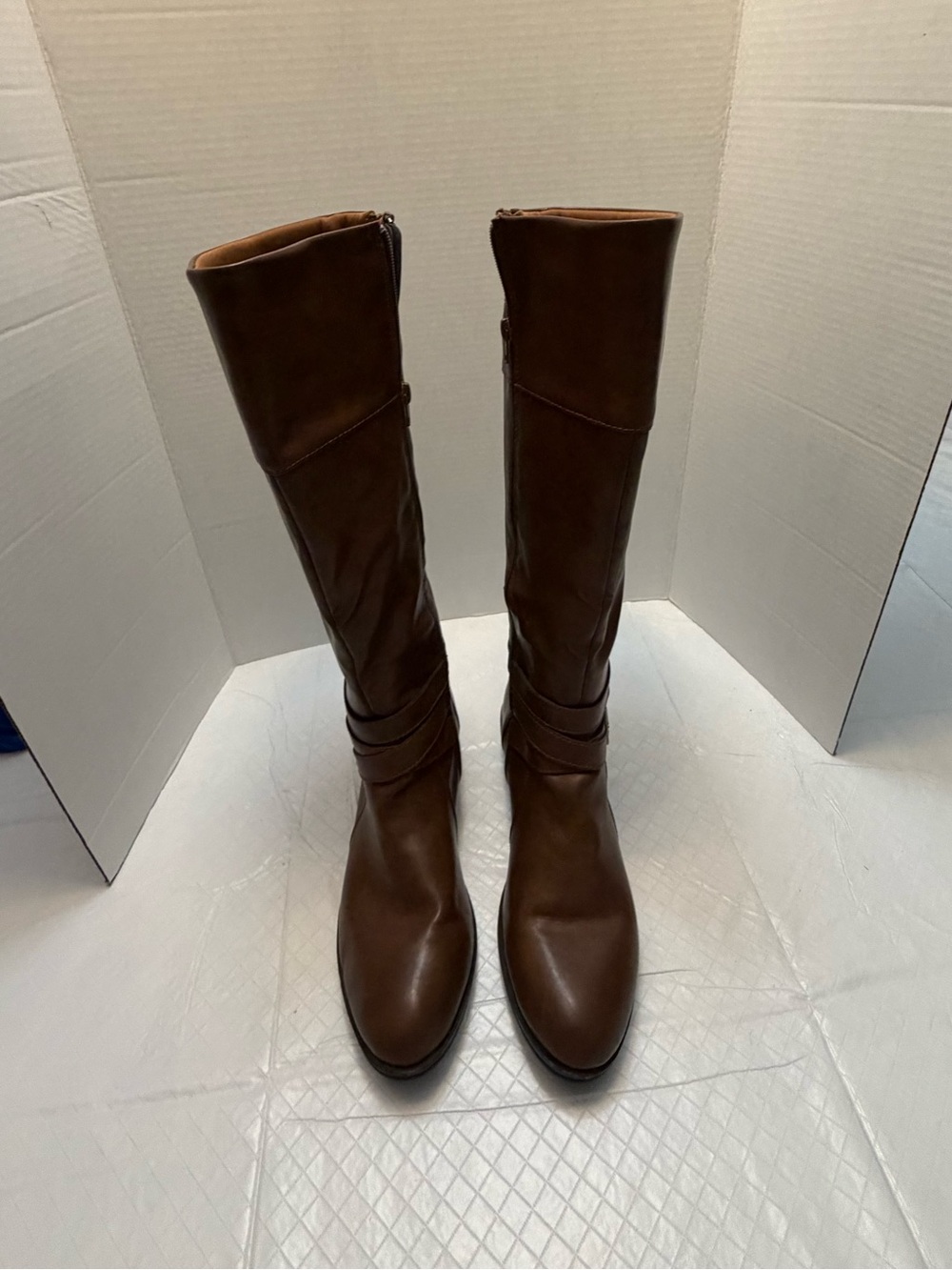 Arizona Brown Mid-Calf Leather Boots Riding Style Side Zip Sz 11M Like New